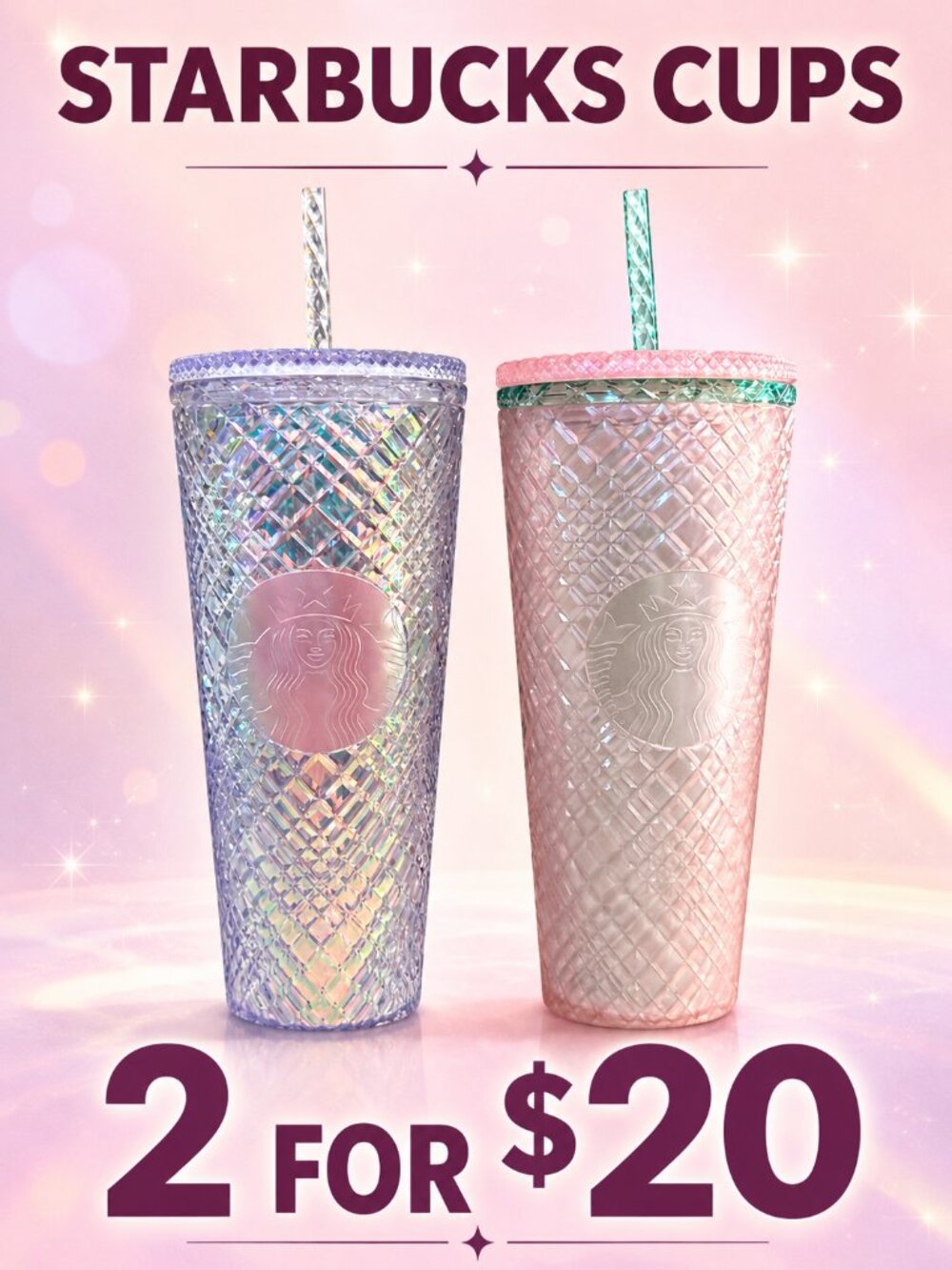 Starbucks Studded Cold Cups with Straws Set of 2